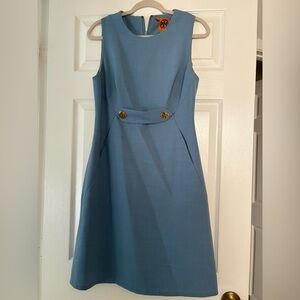 Tory Burch Blue Midi Dress with Gold Accents